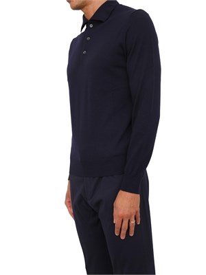 Polo maglia Aiace Galassi in lana fine blu con chiusura tre bottoni in UOMO