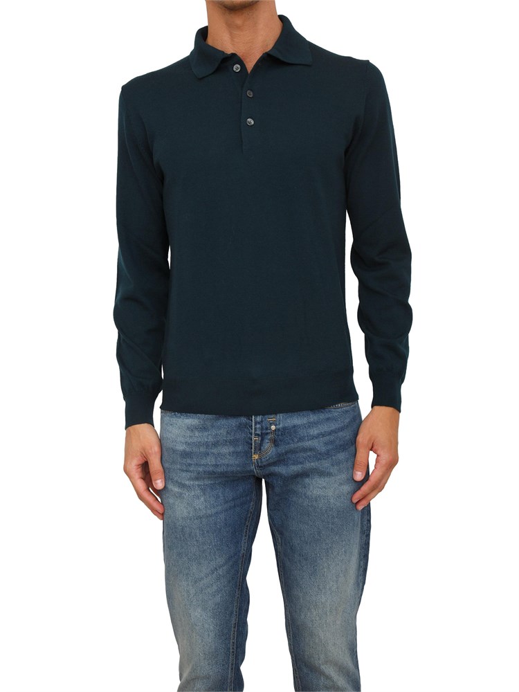 Polo maglia Aiace Galassi in lana fine verde con chiusura tre bottoni