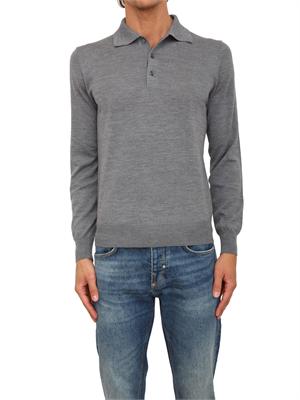 Polo maglia Aiace Galassi in lana fine grigia con chiusura tre bottoni in UOMO