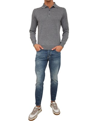 Polo maglia Aiace Galassi in lana fine grigia con chiusura tre bottoni in UOMO