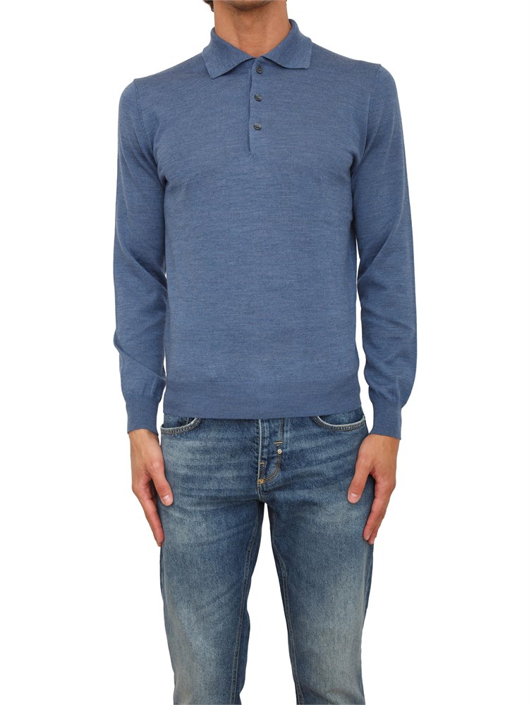 Polo maglia Aiace Galassi in lana fine blu con chiusura tre bottoni