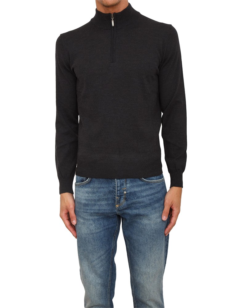 Maglia mezza zip manica lunga Aiace Galassi in pura lana grigia
