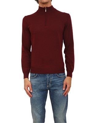 Maglia mezza zip manica lunga Aiace Galassi in pura lana bordeaux in UOMO