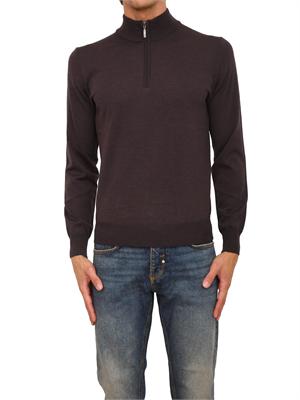 Maglia mezza zip manica lunga Aiace Galassi in pura lana marrone in UOMO