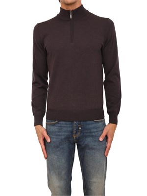 Maglia mezza zip manica lunga Aiace Galassi in pura lana marrone in UOMO
