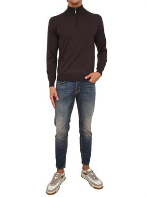 Maglia mezza zip manica lunga Aiace Galassi in pura lana marrone in UOMO