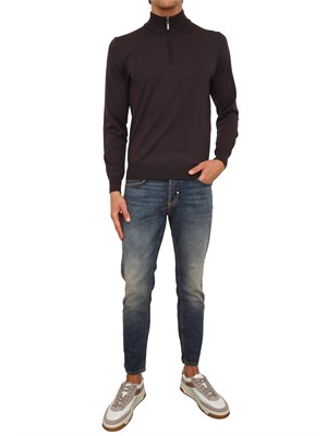 Maglia mezza zip manica lunga Aiace Galassi in pura lana marrone in UOMO
