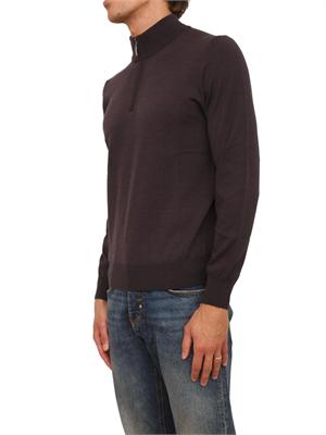 Maglia mezza zip manica lunga Aiace Galassi in pura lana marrone in UOMO