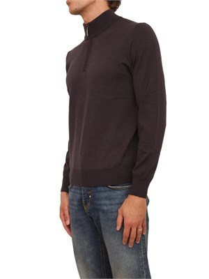 Maglia mezza zip manica lunga Aiace Galassi in pura lana marrone in UOMO