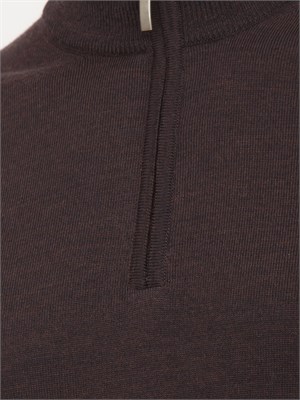 Maglia mezza zip manica lunga Aiace Galassi in pura lana marrone in UOMO