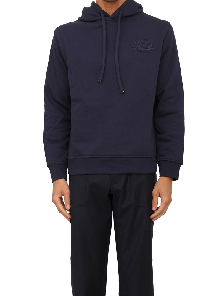 Felpa con cappuccio Etro uomo in misto cotone blu