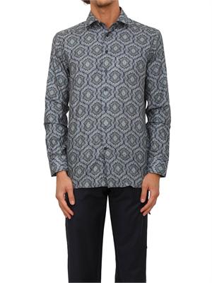 Camicia Etro uomo in rasatello di cotone con stampa astratta blu in UOMO