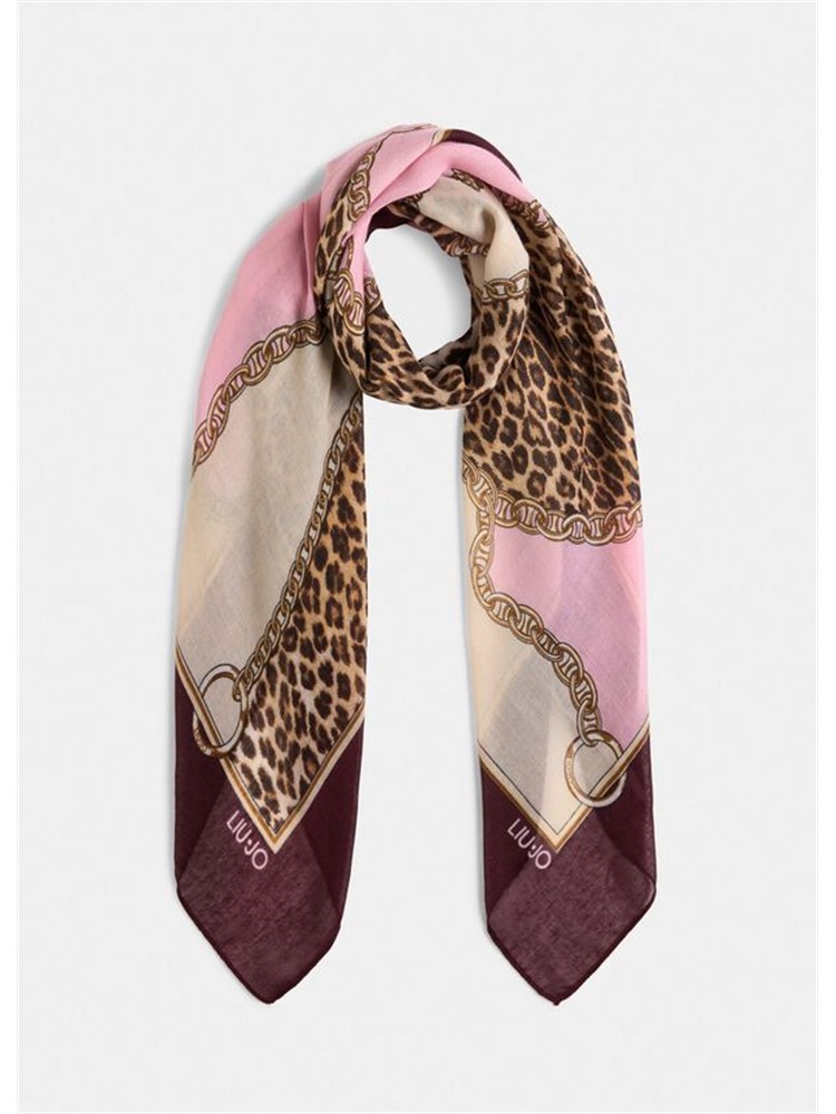 Foulard Liu Jo bordeaux con stampa animalier e catena