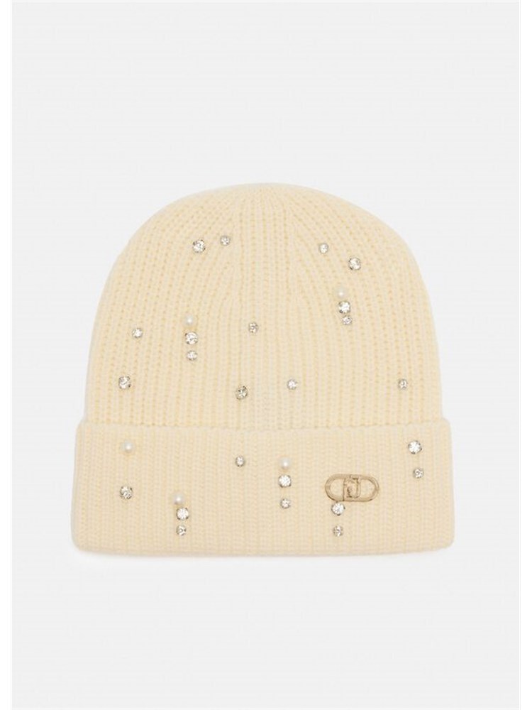 Berretto beanie Liu Jo bianco con strass e perle