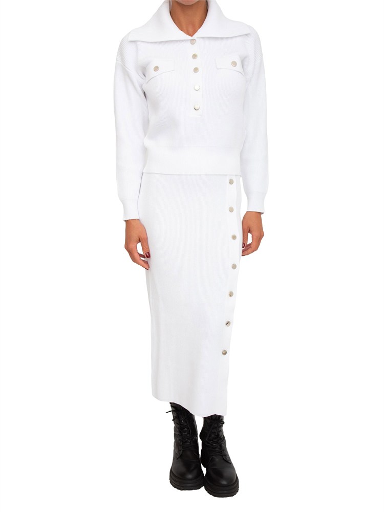 Completo Liu Jo cardigan+gonna in misto viscosa bianco a coste