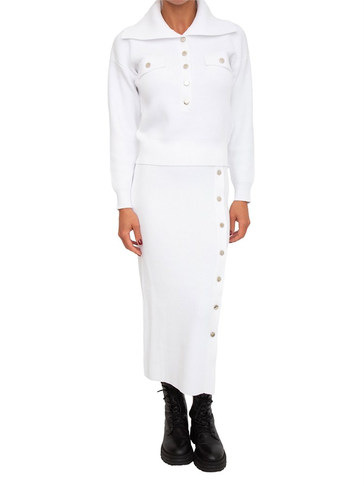 Completo Liu Jo cardigan+gonna in misto viscosa bianco a coste