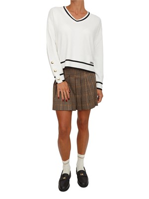 LIU JO Maglia scollo V in misto seta bianco con bottoni oro in DONNA