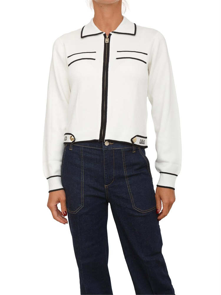 Cardigan Liu Jo donna in maglia misto seta bianco