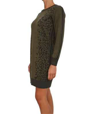 Abito Liu Jo in maglia viscosa e lurex verde motivo animalier in DONNA