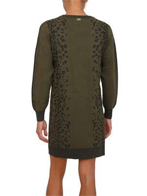 Abito Liu Jo in maglia viscosa e lurex verde motivo animalier in DONNA