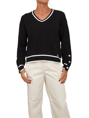 LIU JO Maglia scollo V in misto seta nero con bottoni oro in DONNA