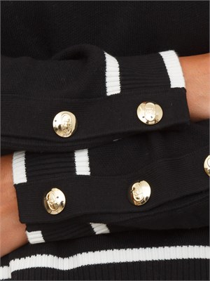 LIU JO Maglia scollo V in misto seta nero con bottoni oro in DONNA