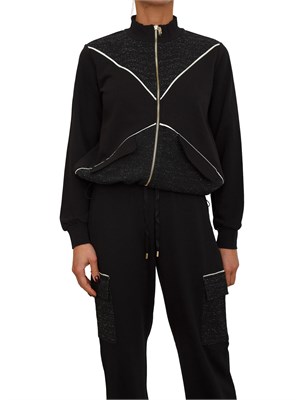 Felpa full zip Liu Jo donna in misto cotone nero con inserti lurex in DONNA