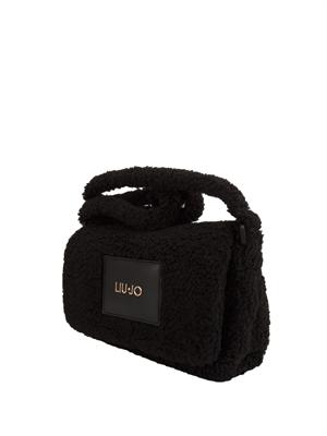 Borsa a tracolla Liu Jo donna in teddy nero con patch logo in DONNA