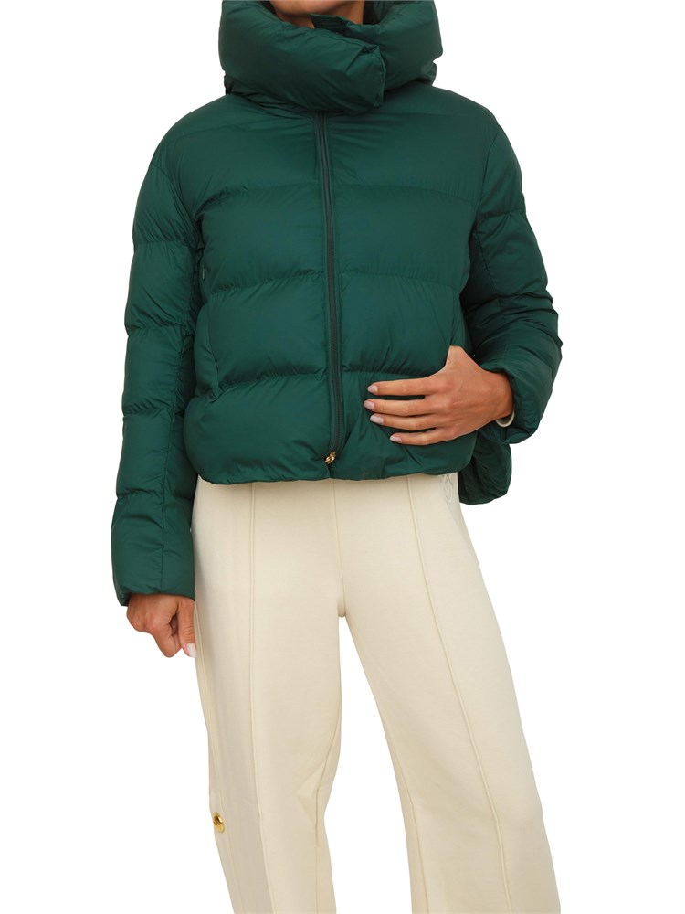Piumino Pinko in tela tecnica verde con cappuccio