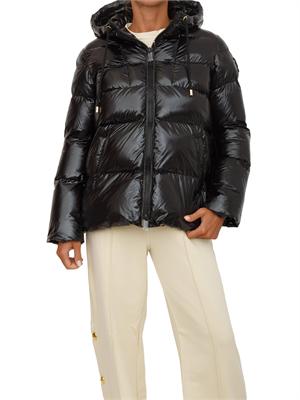 Piumino Pinko in crystal nylon lucido nero con cappuccio in DONNA