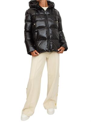 Piumino Pinko in crystal nylon lucido nero con cappuccio in DONNA