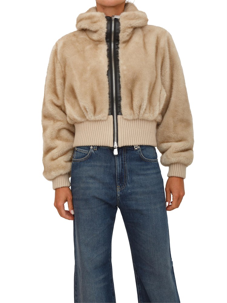 Bomber Pinko in tessuto effetto pelliccia beige