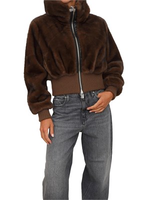 Bomber Pinko in tessuto effetto pelliccia marrone in DONNA