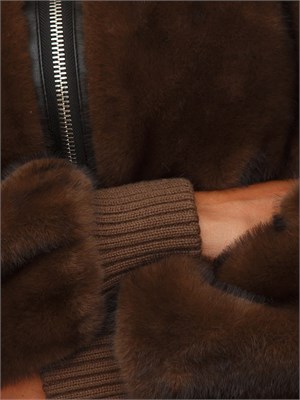 Bomber Pinko in tessuto effetto pelliccia marrone in DONNA