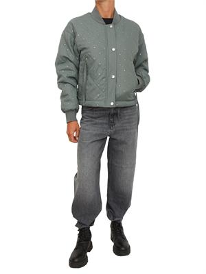 Bomber Pinko in tessuto verde con strass e borchie in DONNA