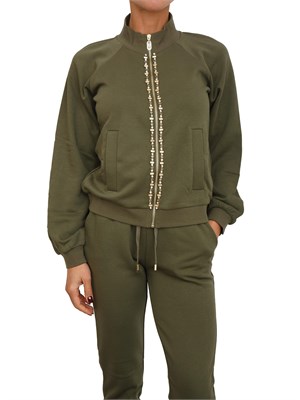 Felpa full zip Liu Jo donna in misto cotone verde con strass in DONNA