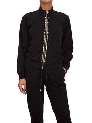 Felpa full zip Liu Jo donna in misto cotone nero con strass in DONNA
