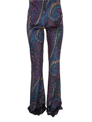 Pantaloni flare Etro donna in ciniglia blu con Paisley multicolor all over in DONNA