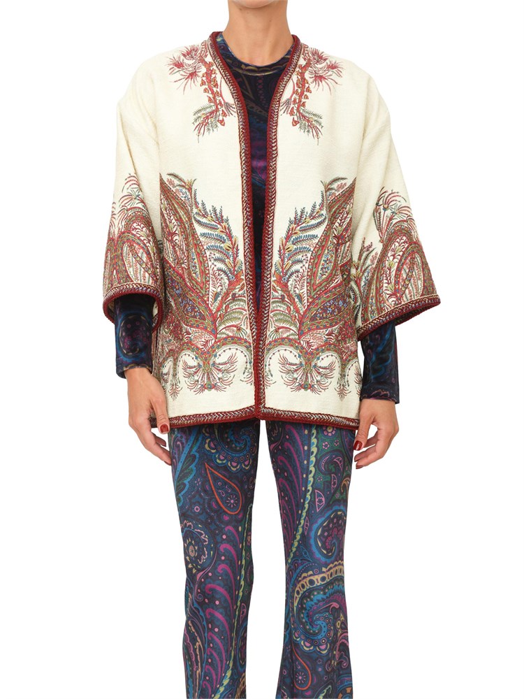 Poncho Etro donna in bouclÉ avorio motivo Paisley floreale