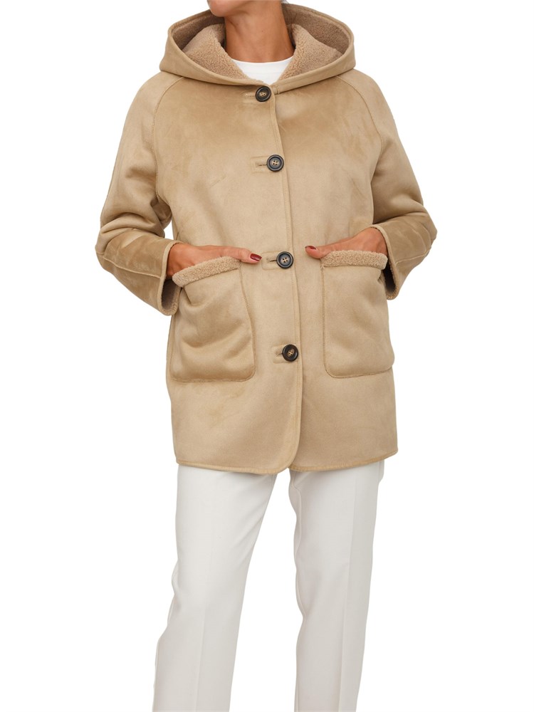 Pelliccia Gavetta Emme Marella beige con cappuccio