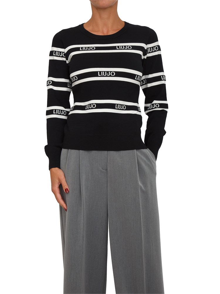 Maglia Liu Jo in misto viscosa nera motivo a righe e perle