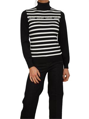 Maglia collo alto Liu Jo donna in misto viscosa a righe bianco nere in DONNA
