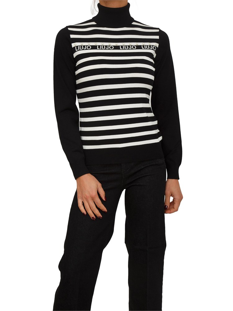 Maglia collo alto Liu Jo donna in misto viscosa a righe bianco nere
