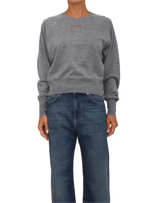 Maglia Pinko in lana merino grigia con logo a intarsio dÉvorÉ in DONNA