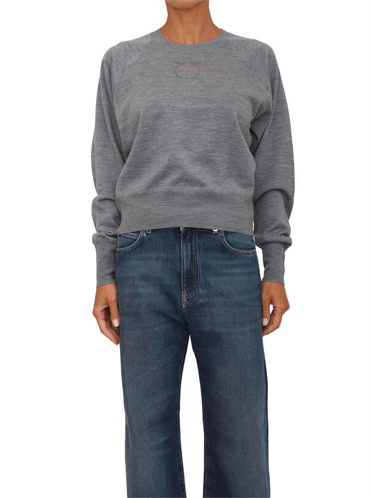 Maglia Pinko in lana merino grigia con logo a intarsio dÉvorÉ