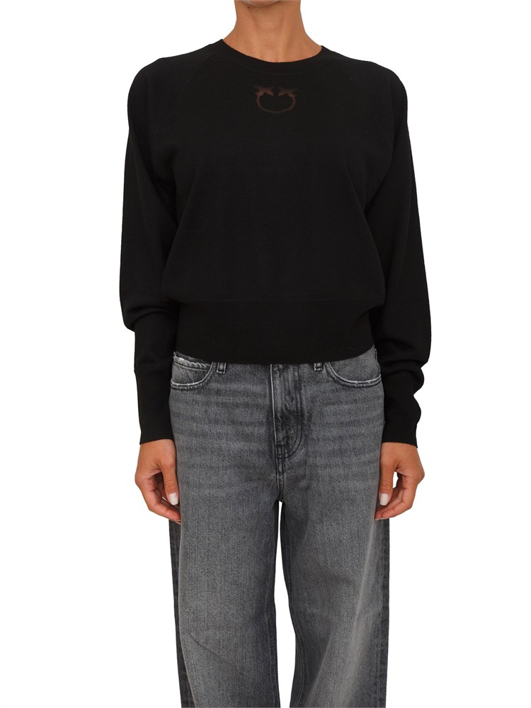 Maglia Pinko in lana merino nera con logo a intarsio dÉvorÉ