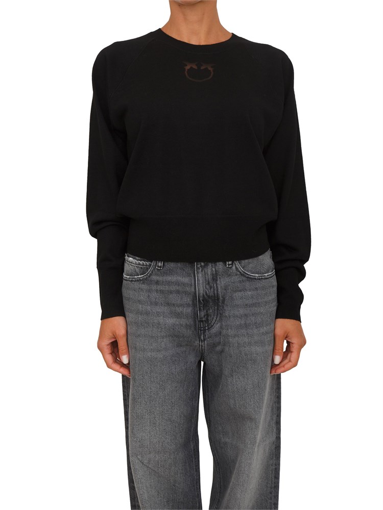 Maglia Pinko in lana merino nera con logo a intarsio dÉvorÉ