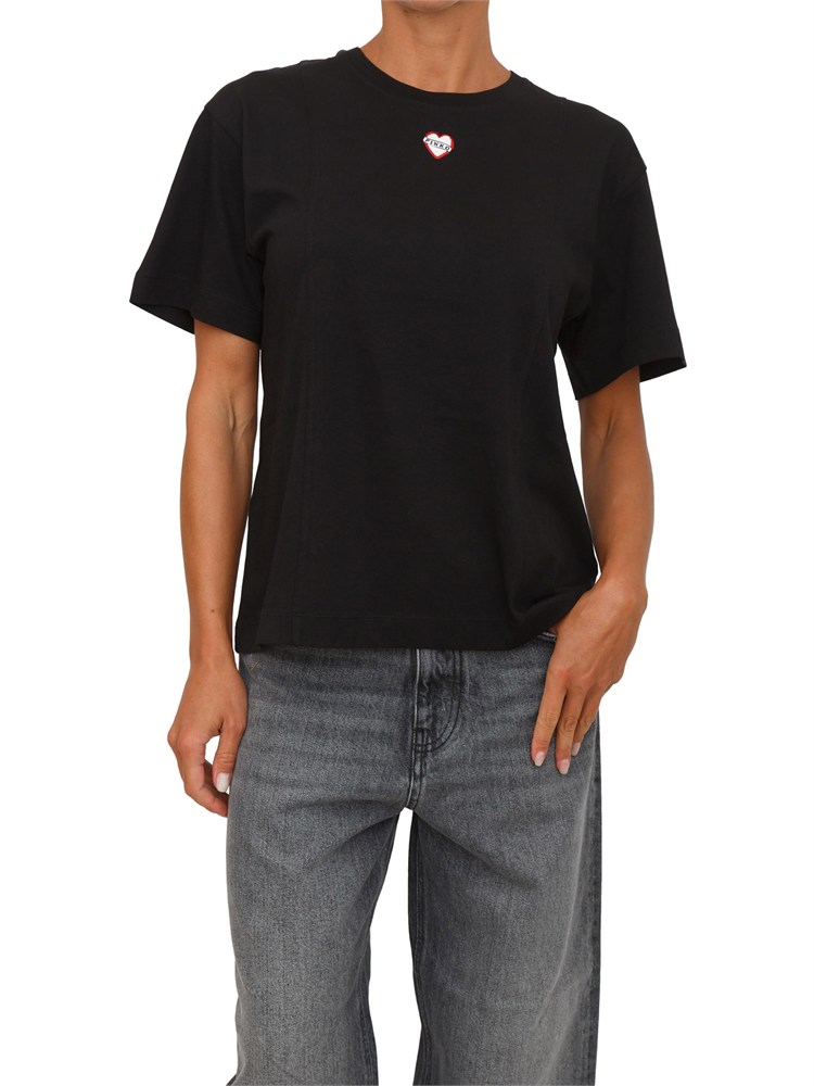 T-shirt ricamo cuore Pinko in cotone nero