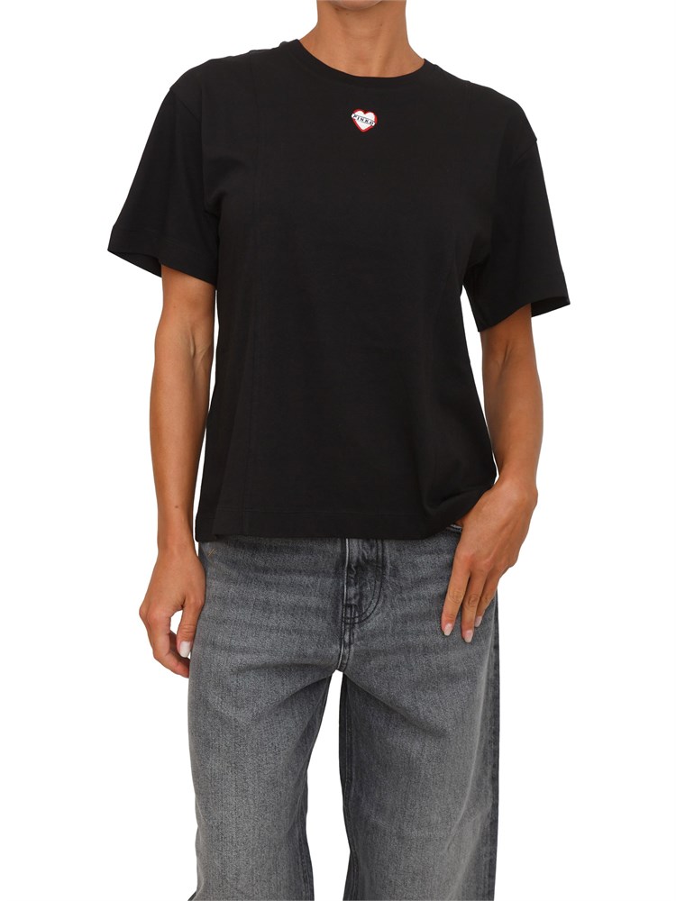 T-shirt ricamo cuore Pinko in cotone nero