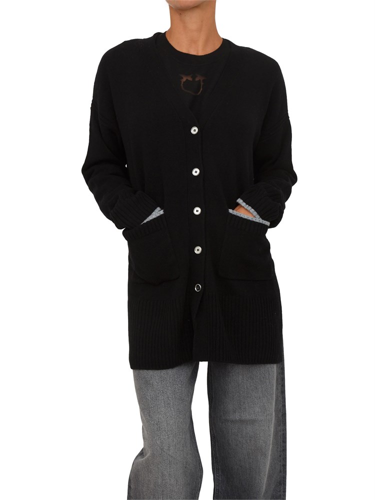 Cardigan lungo Pinko in lana e cashmere nero